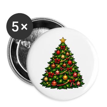 Glitzernder Weihnachtsbaum mit Ornamenten - Buttons groß 56 mm (5er Pack) - Weiß - Vorne