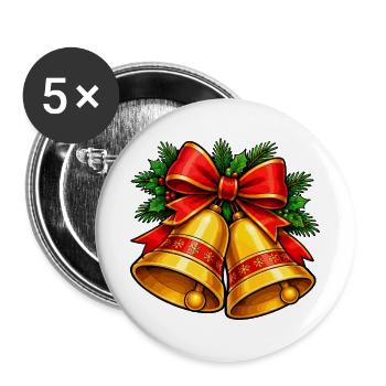 Weihnachtsglocken mit Schleife - Buttons groß 56 mm (5er Pack) - Weiß - Vorne