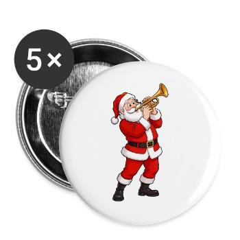 Santa Trompete im Weihnachtsglanz - Buttons groß 56 mm (5er Pack) - Weiß - Vorne