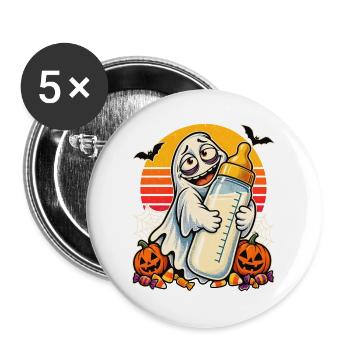Halloween-Geist Stillmama vor Retro-Sonne - Buttons groß 56 mm (5er Pack) - Weiß - Vorne