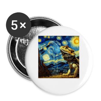 Bearded Dragon Lizard Starry Night Bartagame - Buttons groß 56 mm (5er Pack) - Weiß - Vorne