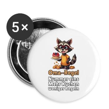 Oma-Regel Nr. 1: Mehr Kuchen, weniger Regeln - Buttons groß 56 mm (5er Pack) - Weiß - Vorne