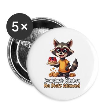 Grandma's Kitchen: No Diets Allowed – Oma Waschbär - Buttons groß 56 mm (5er Pack) - Weiß - Vorne