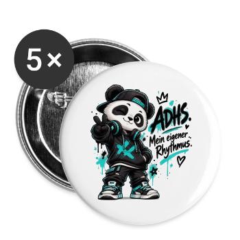 Panda DJ ADHS Rhythm - Buttons groß 56 mm (5er Pack) - Weiß - Vorne