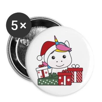 Einhorn Weihnachten Geschenk Winter Tiere Einhorn - Buttons groß 56 mm (5er Pack) - Weiß - Vorne