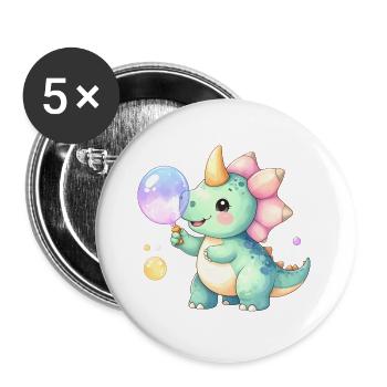 Kleiner Dinosaurier Seifenblasen Süßes Kinder - Buttons groß 56 mm (5er Pack) - Weiß - Vorne