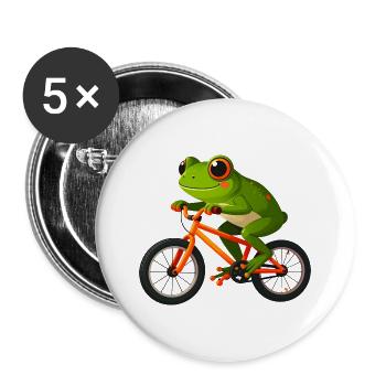Grüner Frosch Fahrrad Orange Comic Kinder T-Shirt - Buttons groß 56 mm (5er Pack) - Weiß - Vorne