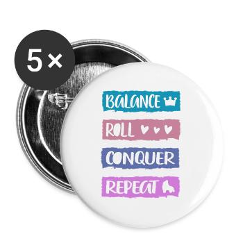 Rollerskater Party Balance Roll Conquer Gift Idea - Buttons groß 56 mm (5er Pack) - Weiß - Vorne