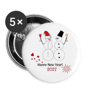 Neujahr  2027  - Buttons groß 56 mm (5er Pack) - Weiß - Vorne