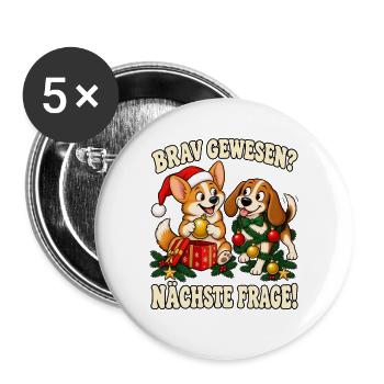 Hundeliebhaber Geschenkidee Weihnachten  - Buttons groß 56 mm (5er Pack) - Weiß - Vorne