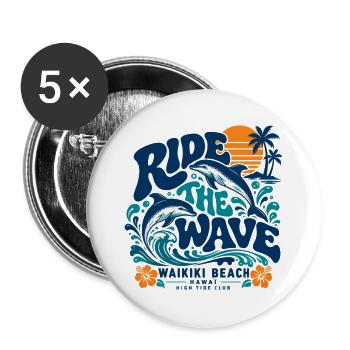 Die Waikiki-Welle surfen - Buttons groß 56 mm (5er Pack) - Weiß - Vorne