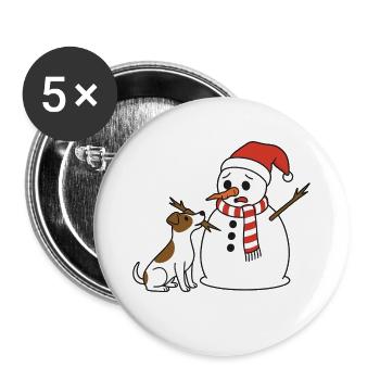 Jack Russell klaut Schneemann den Stockarm - Buttons groß 56 mm (5er Pack) - Weiß - Vorne