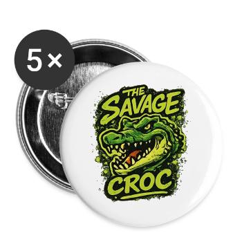 Wildes Krokodil in Grün im Grungelook - Buttons groß 56 mm (5er Pack) - Weiß - Vorne