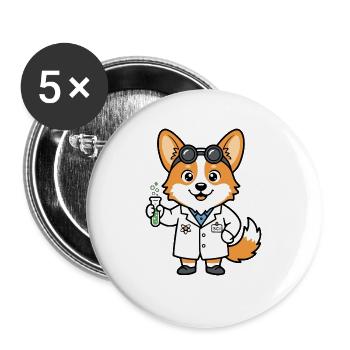 Süßes Kawaii Corgi Science Lover Welpenhemd - Buttons groß 56 mm (5er Pack) - Weiß - Vorne
