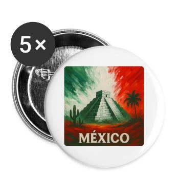 Mexiko Pyramide mit Kaktus in Landesfarben - Buttons groß 56 mm (5er Pack) - Weiß - Vorne