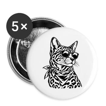 Bengalkatze – Cooler Biker mit Sonnenbrille - Buttons groß 56 mm (5er Pack) - Weiß - Vorne
