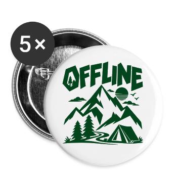 Offline – Berge Camping Wandern Natur Abenteuer - Buttons groß 56 mm (5er Pack) - Weiß - Vorne