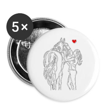 Pferdeliebe Reiterin mit Pferd und Herz - Buttons groß 56 mm (5er Pack) - Weiß - Vorne