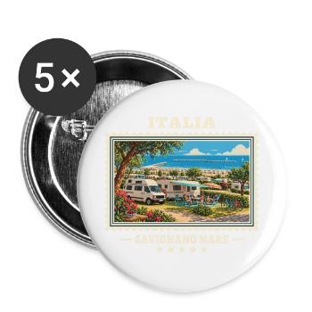 Italien Savignano Mare Camping Vintage Reisemarke - Buttons groß 56 mm (5er Pack) - Weiß - Vorne
