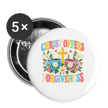 Christus bietet christliche Vergebung an - Buttons groß 56 mm (5er Pack) - Weiß - Vorne
