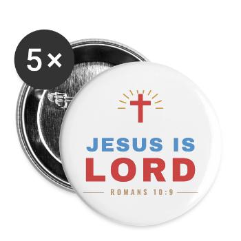 Jesus Is Lord – Romans 10:9 Christian - Buttons groß 56 mm (5er Pack) - Weiß - Vorne