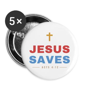 Jesus Saves – Acts 4:12 Christian - Buttons groß 56 mm (5er Pack) - Weiß - Vorne