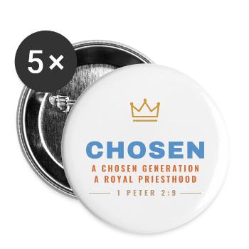 Chosen – 1 Peter 2:9 Royal Priesthood - Buttons groß 56 mm (5er Pack) - Weiß - Vorne