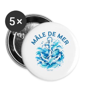Anker und Wellen des männlichen Seematrosen - Buttons groß 56 mm (5er Pack) - Weiß - Vorne