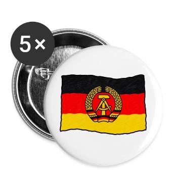 DDR Flagge – Handgezeichnet im Kinderstil - Buttons groß 56 mm (5er Pack) - Weiß - Vorne