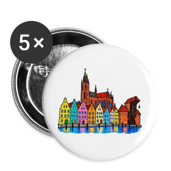 Danzig Skyline – Bunte Hafenstadt im Wachsmalstil - Buttons groß 56 mm (5er Pack) - Weiß - Vorne