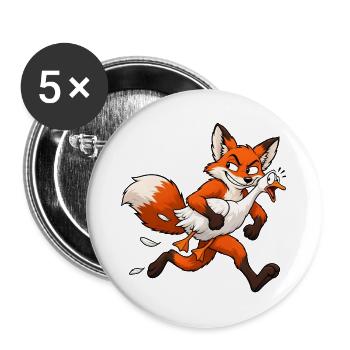 Fuchs entführt Gans – Lustiger Comic - Buttons groß 56 mm (5er Pack) - Weiß - Vorne