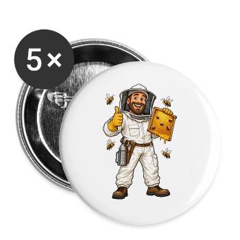 Imker im Comicstil – Bienen und Honig - Buttons groß 56 mm (5er Pack) - Weiß - Vorne