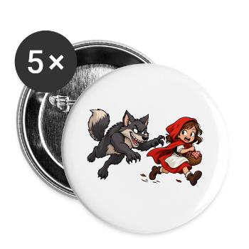 Rotkäppchens wilde Flucht vor dem Wolf - Buttons groß 56 mm (5er Pack) - Weiß - Vorne
