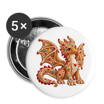 Lebkuchendrache – Süßer Weihnachtsdrache - Buttons groß 56 mm (5er Pack) - Weiß - Vorne