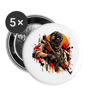 Taktischer Soldat - Geschenk für Gamer Motiv  - Buttons groß 56 mm (5er Pack) - Weiß - Vorne