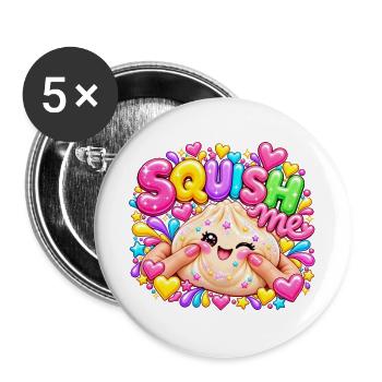 Squish Me: Buntes Herz-Squishy - Buttons groß 56 mm (5er Pack) - Weiß - Vorne