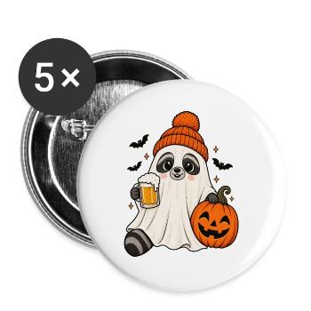 Geist Waschbär Holding Beer Pumpkin Spooky Fall - Buttons groß 56 mm (5er Pack) - Weiß - Vorne