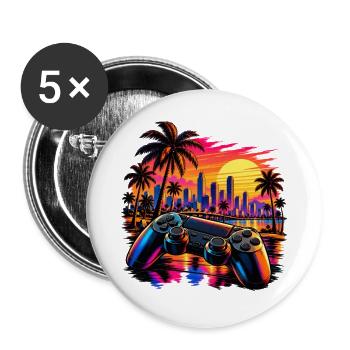 Sonnenuntergang mit Gamecontroller - Gamer Motiv - Buttons groß 56 mm (5er Pack) - Weiß - Vorne
