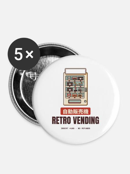 Retro-Verkaufsautomaten-Diskettekassette Japan - Buttons groß 56 mm (5er Pack) - Weiß