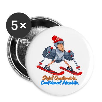 Shoebill auf Skiern – Absolutes Vertrauen - Buttons groß 56 mm (5er Pack) - Weiß - Vorne