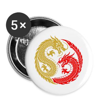 Yin-Yang-Chinesische Drachen-Silhouette - Buttons groß 56 mm (5er Pack) - Weiß - Vorne
