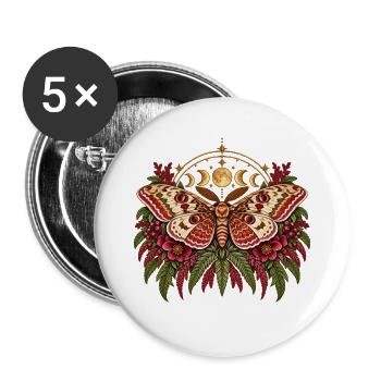 Mondphasen Falter mit Blütenkranz - Buttons groß 56 mm (5er Pack) - Weiß - Vorne