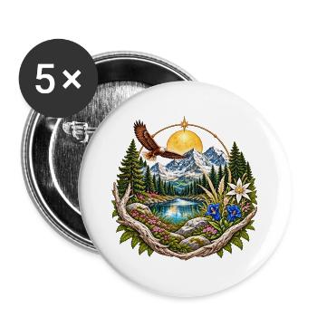 Mondlichtwald Bergsee Kreis - Buttons groß 56 mm (5er Pack) - Weiß - Vorne