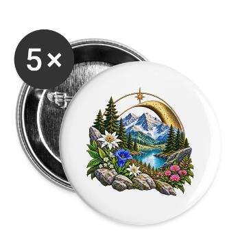 Bergsee-Landschaft im Goldring - Buttons groß 56 mm (5er Pack) - Weiß - Vorne