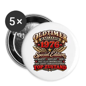 Oldtimer Baujahr 1976 – Special Edition - Buttons groß 56 mm (5er Pack) - Weiß - Vorne