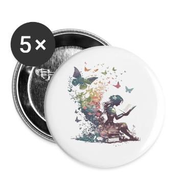 Lesende Seele im Schmetterlingsgarten - Buttons groß 56 mm (5er Pack) - Weiß - Vorne