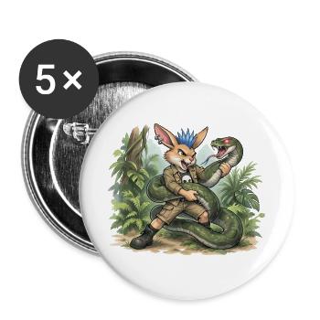 Bunny Punk Junglejäger Hase mit Dämonschlange - Buttons groß 56 mm (5er Pack) - Weiß - Vorne
