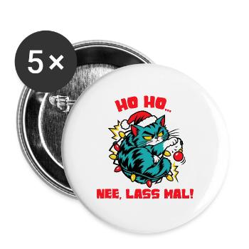 Santa-Katze mit Lichterkette - Buttons groß 56 mm (5er Pack) - Weiß - Vorne