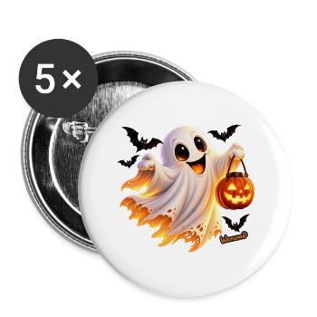 Halloween_02_Gespenst_Kuerbislaterne_Wenuma_Spr - Buttons groß 56 mm (5er Pack) - Weiß - Vorne
