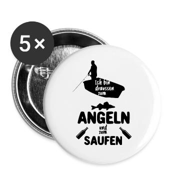 Angeln und Saufen - Buttons groß 56 mm (5er Pack) - Weiß - Vorne